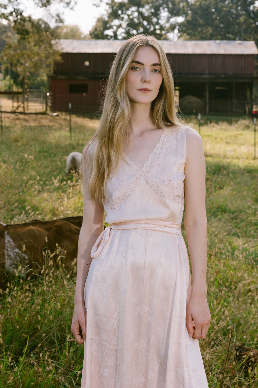 1930s jacquard silk lace nightgown
