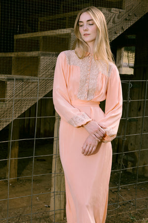 1930s long sleeve silk lace gown, Paris