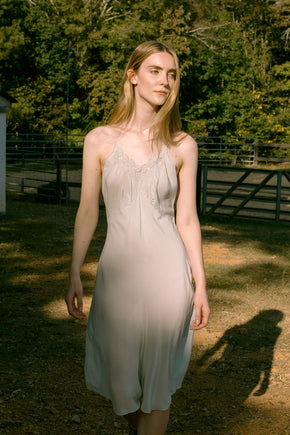 1930s blue cutout floral silk nightgown, France