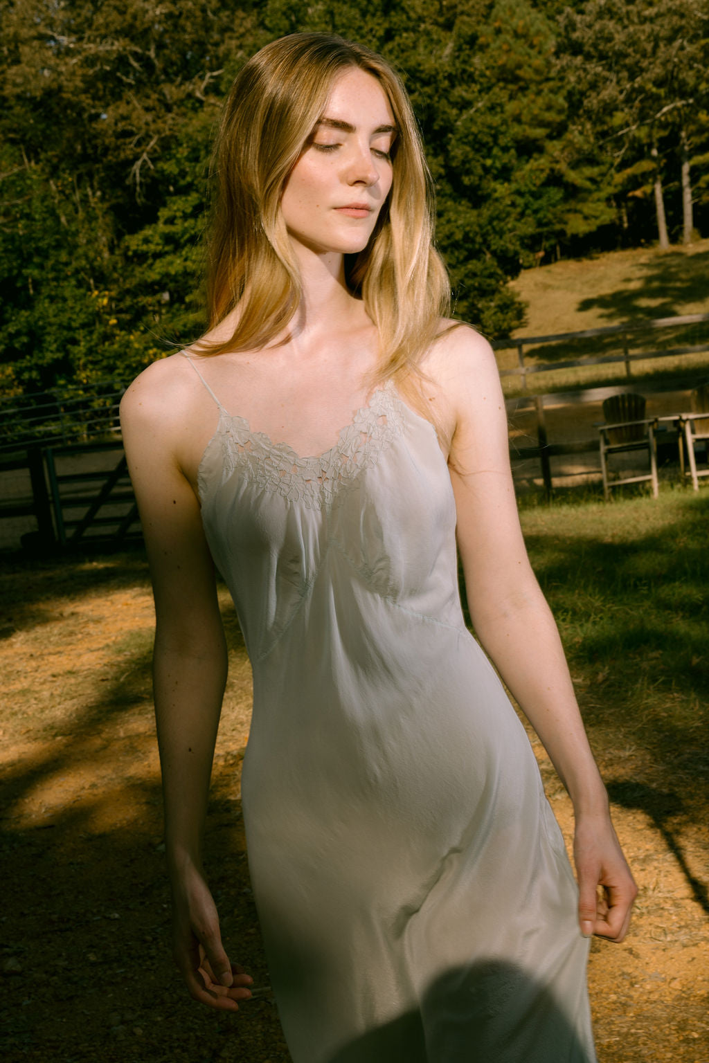 1930s blue cutout floral silk nightgown, France