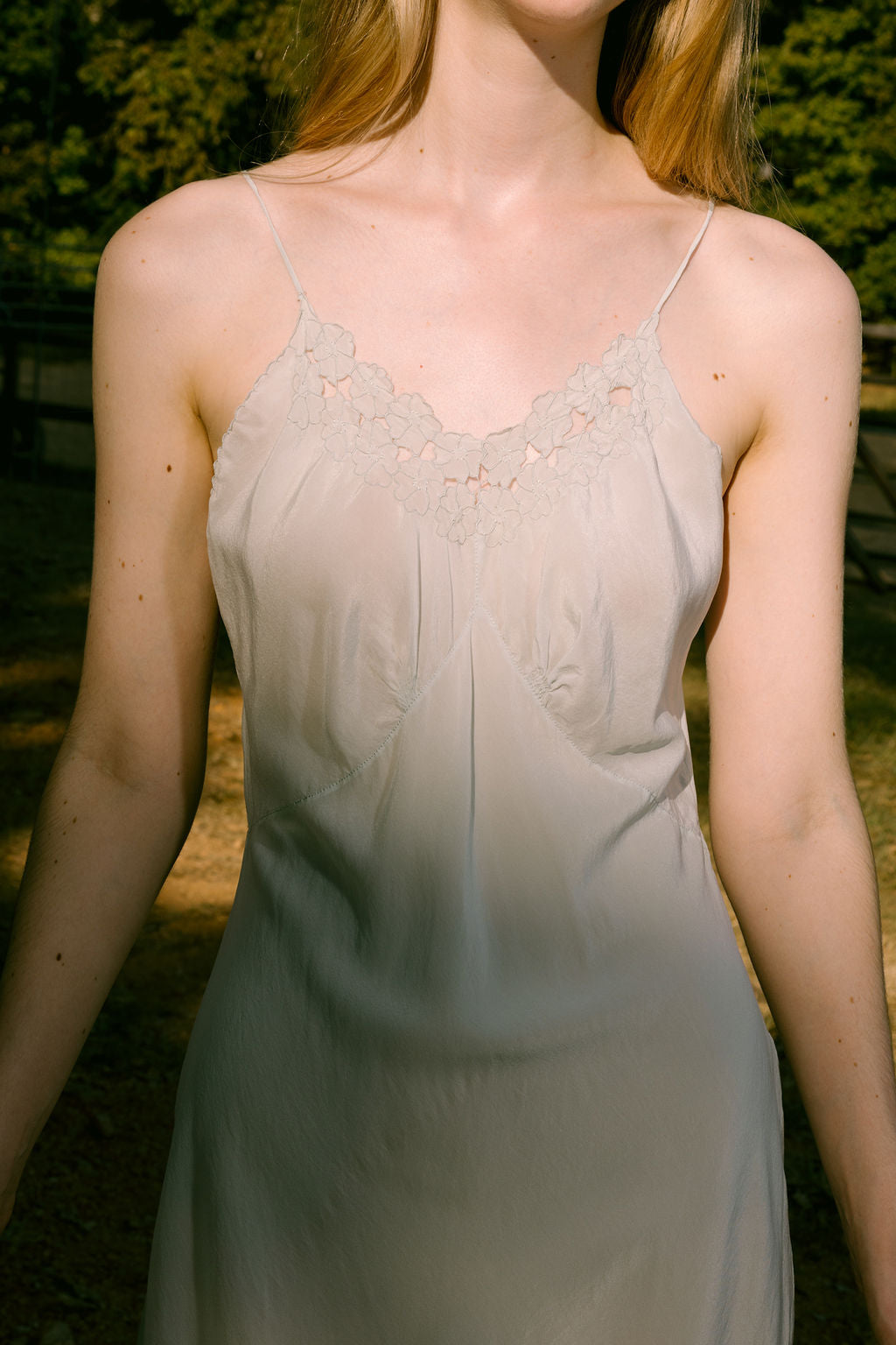 1930s blue cutout floral silk nightgown, France