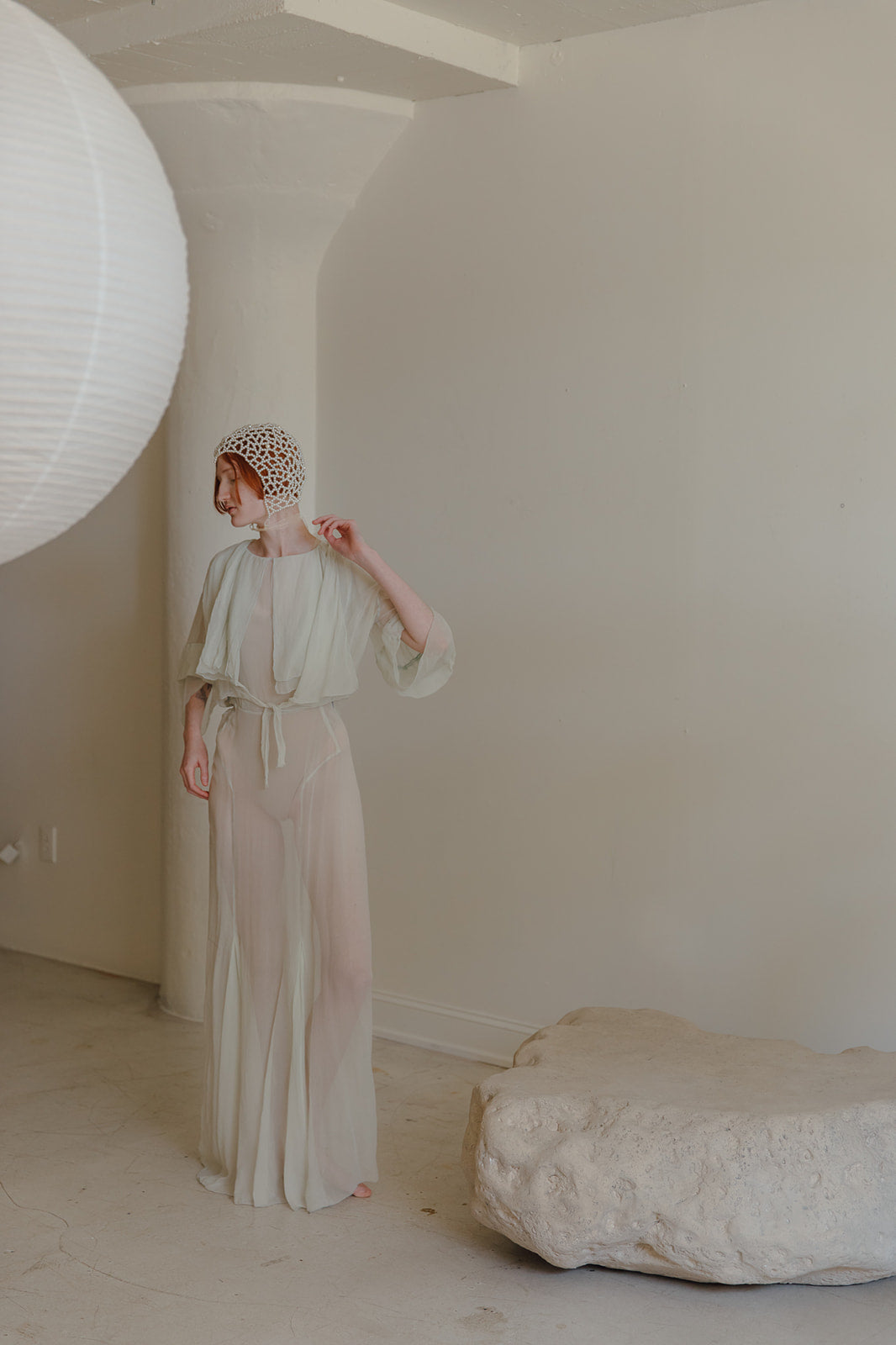 1930s Sea foam Crepe chiffon evening set