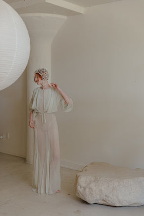 1930s Sea foam Crepe chiffon evening set