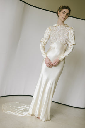 1930s European silk lace wedding gown