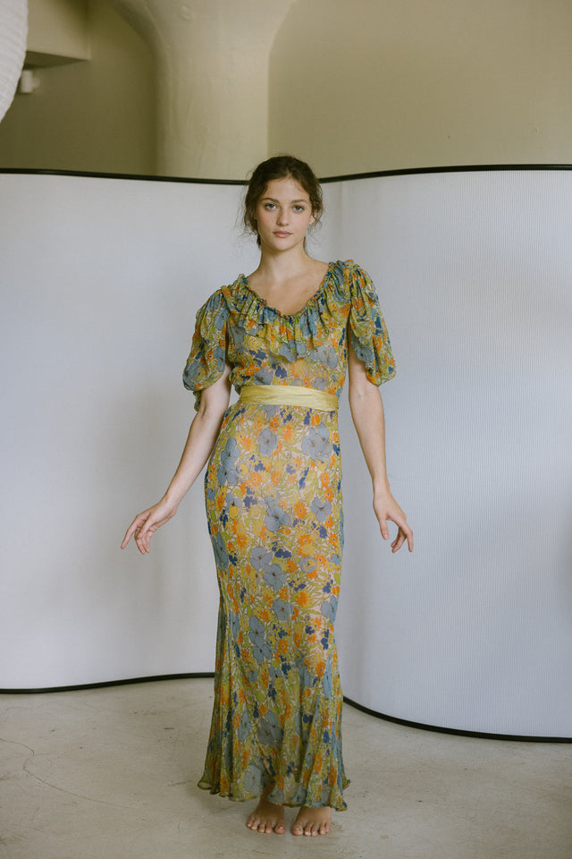 1930s floral silk gown