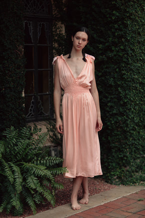 1930s French honeycomb smocked silk dress