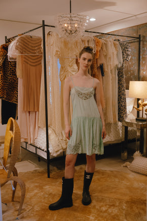 1930s sea foam silk cutwork slip