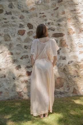 1920s gauze floral lace gown