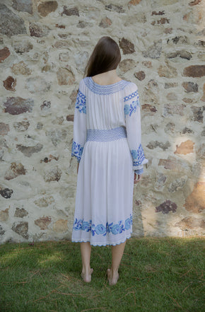 1930s Hungarian embroidered silk day dress