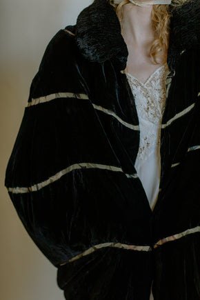 1920s reversible floral silk chiffon + silk velvet cape