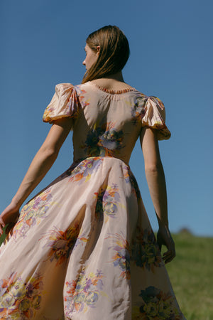 1930s silk taffeta floral bow dress