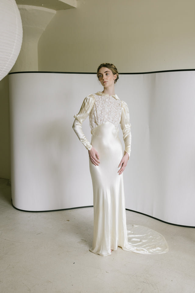 1930s European silk lace wedding gown