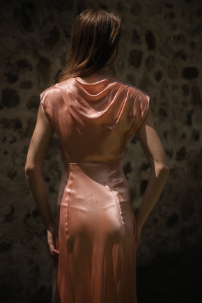 1930s ballet pink satin gown