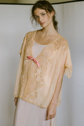 1920s French silk lace bed jacket