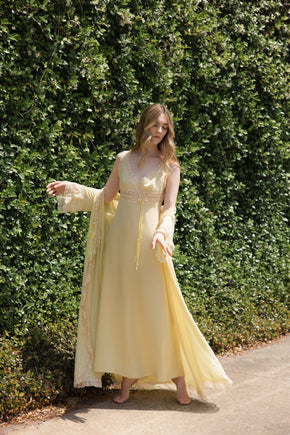 Vintage Italian yellow silk Novelli Peignoir Set