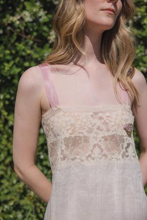 1920s French monogrammed gauze lace step in