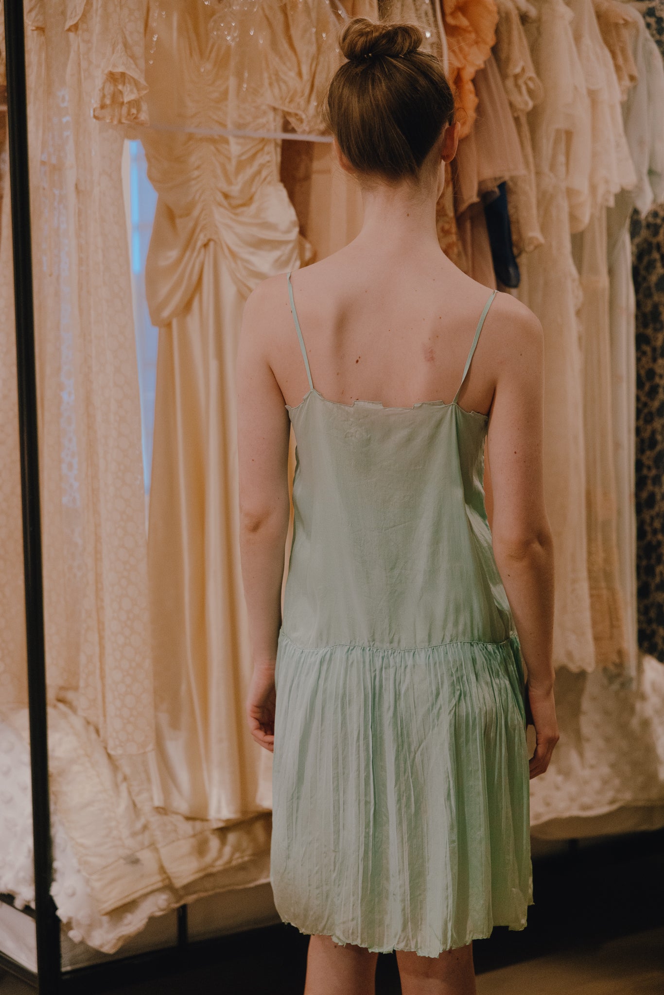 1930s sea foam silk cutwork slip