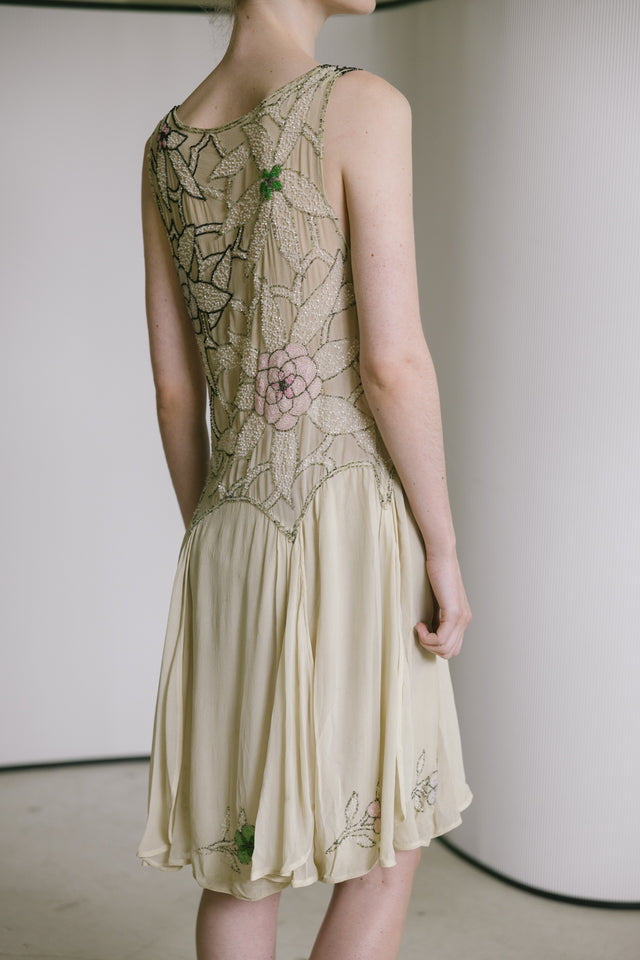 1920s silk chiffon beaded dress