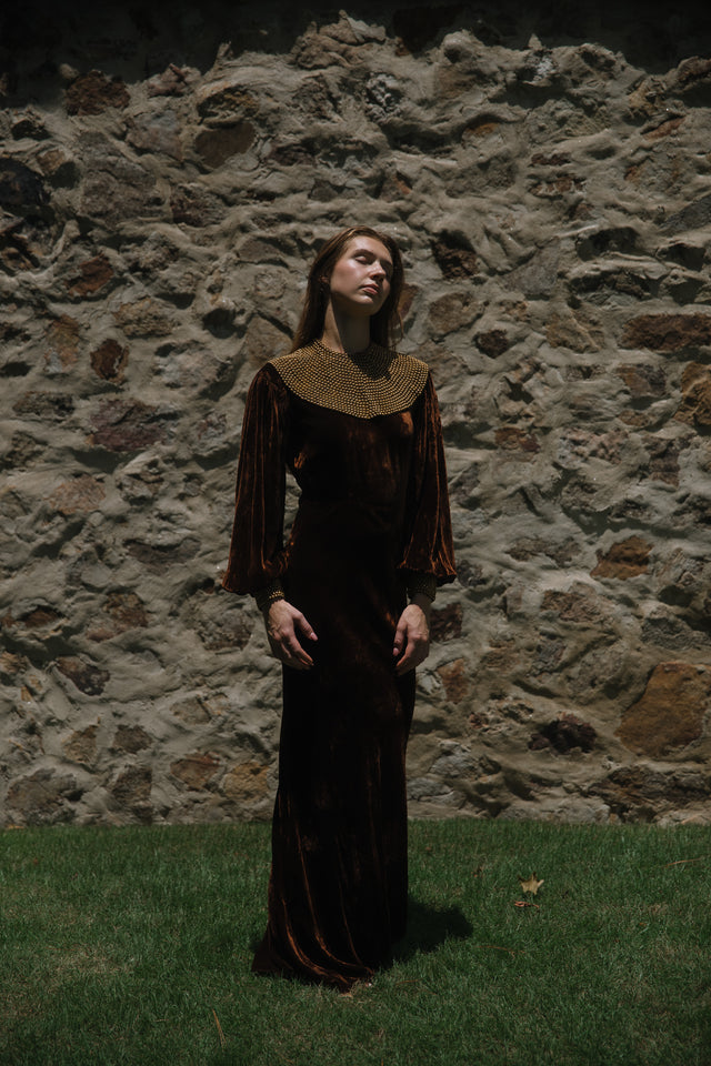 1930s panne velvet studded gown