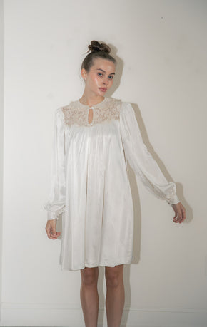 1940s ivory rayon lace babydoll dress