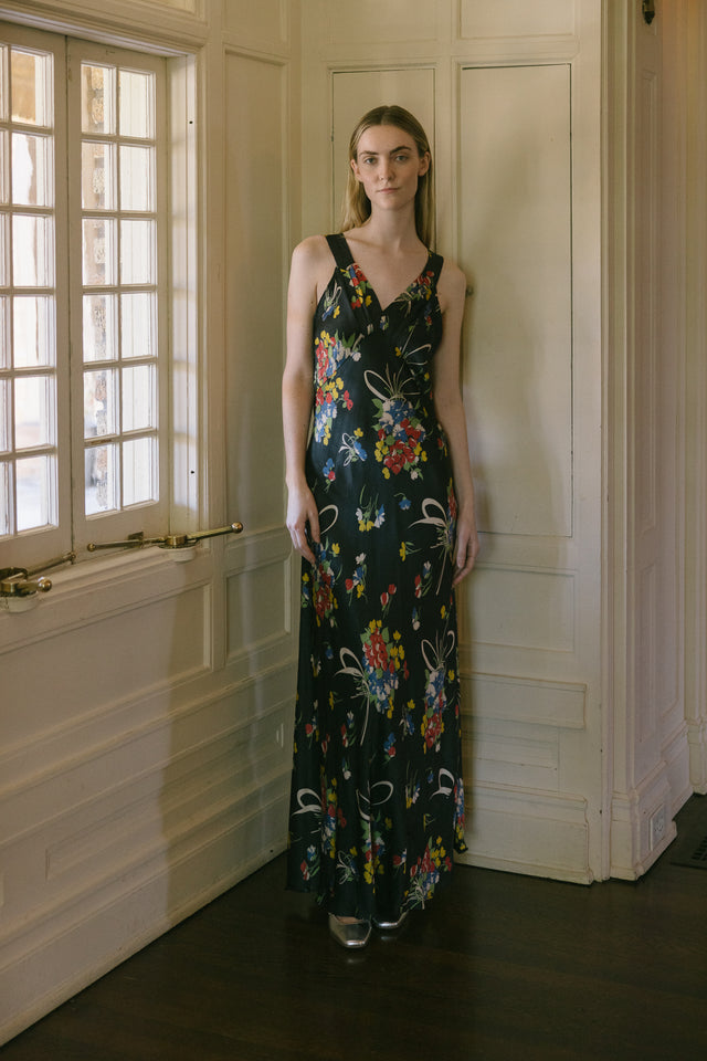 1930s satin printed gown