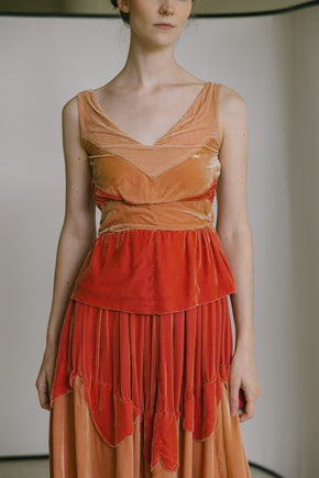 1930s French paneled velvet gown