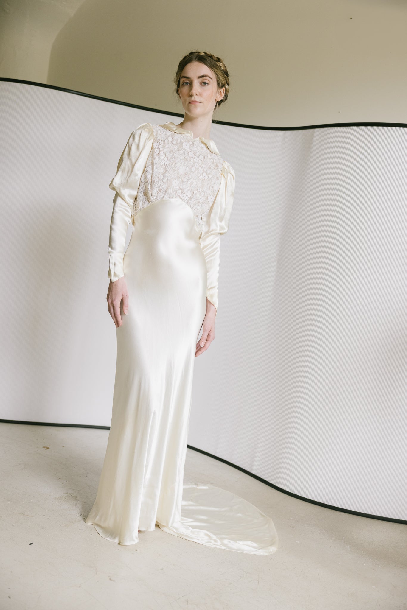 1930s European silk lace wedding gown
