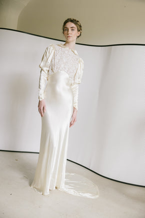 1930s European silk lace wedding gown