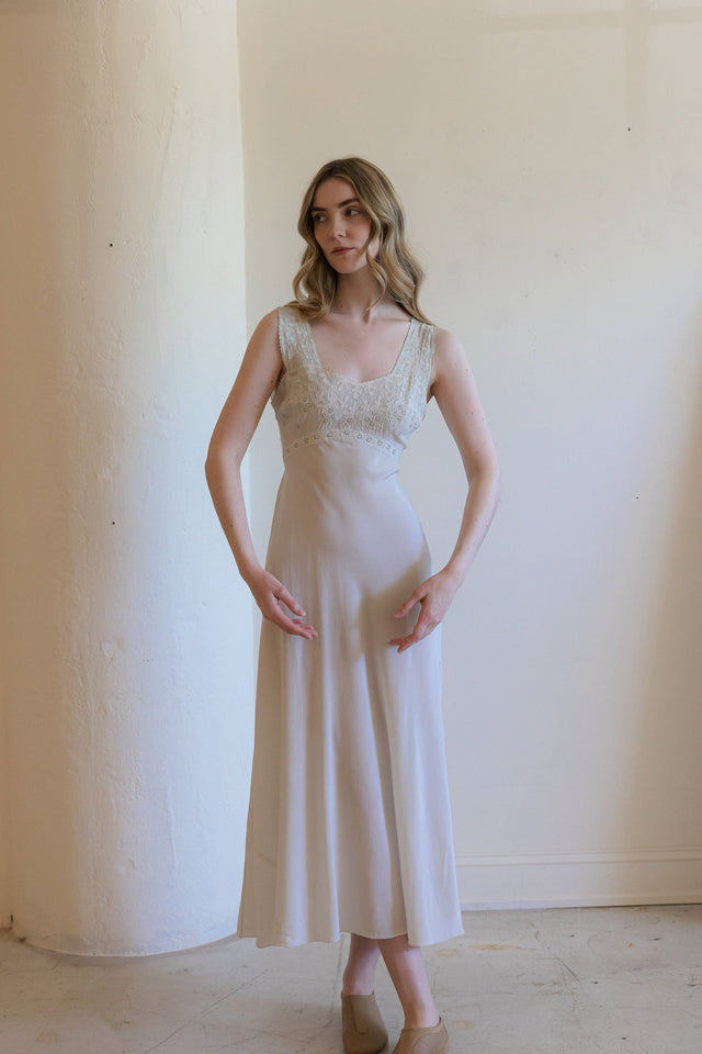 1930s bias muted sage silk nightgown, France