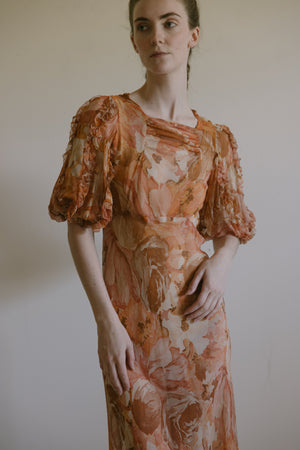 1930s silk chiffon autumnal dress