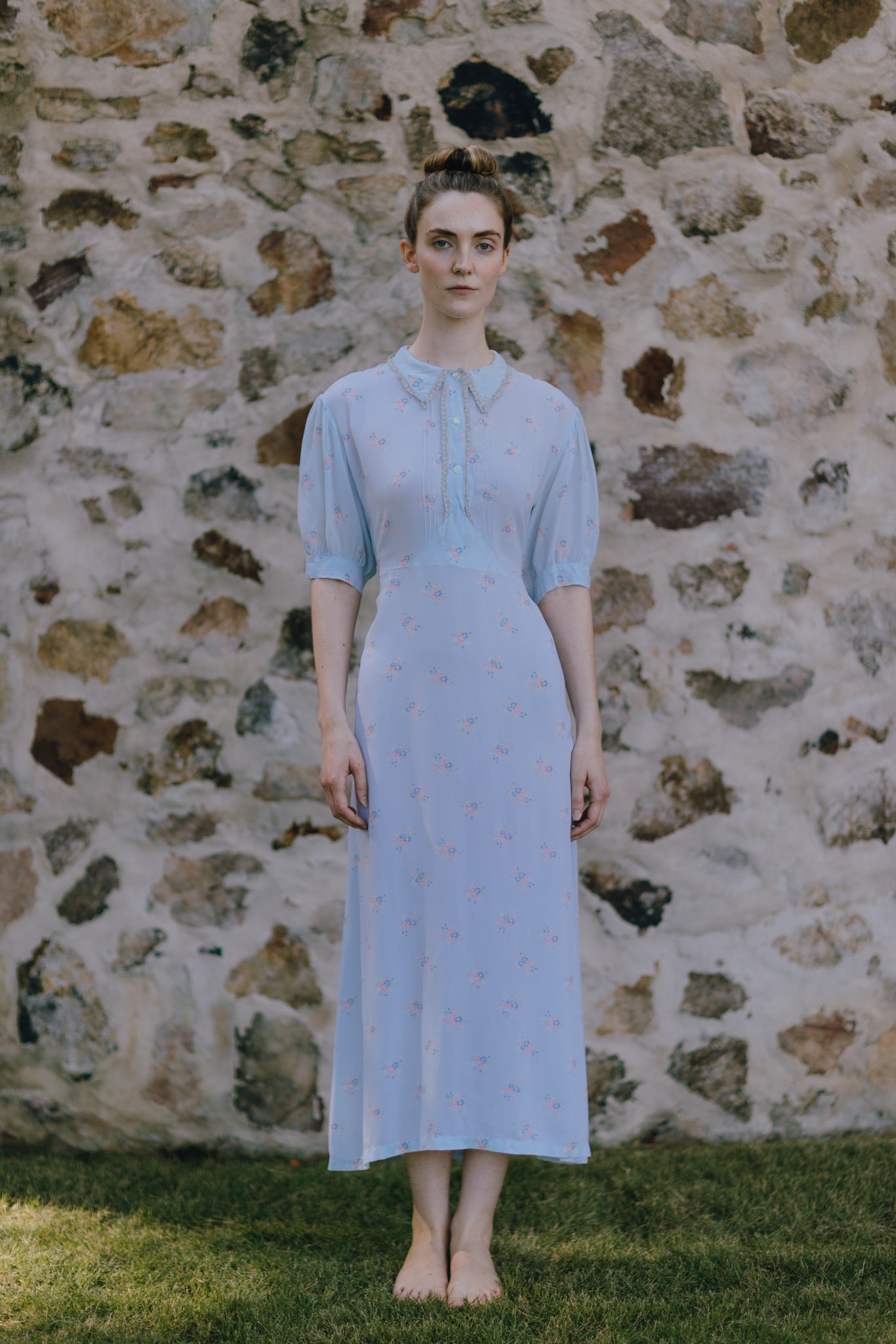 Deco late 30s floral silk nightgown