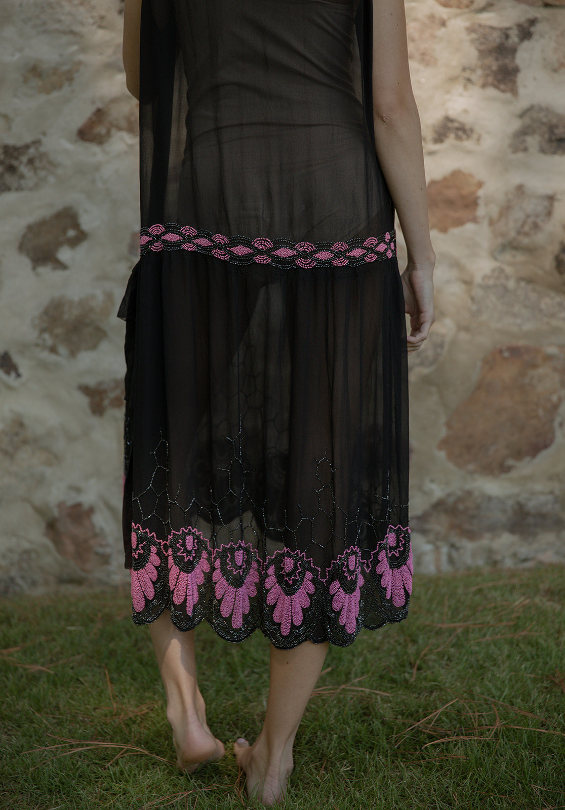 1920s French silk chiffon beaded evening dress