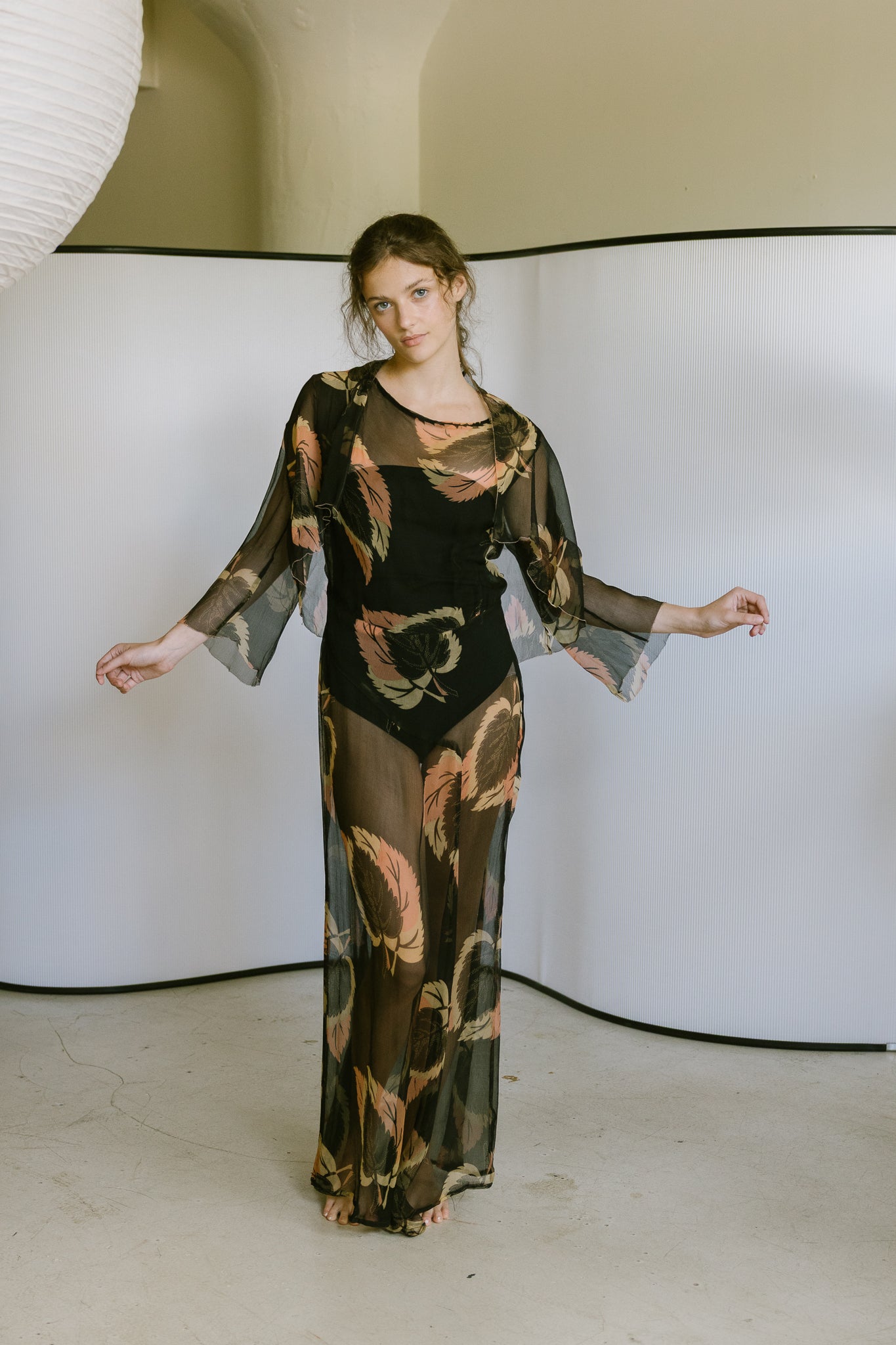 1920s resistance printed silk chiffon ensemble