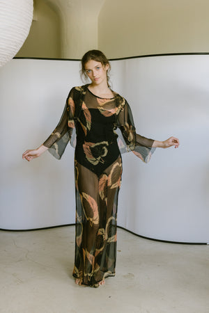 1920s resistance printed silk chiffon ensemble