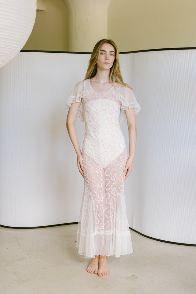 1930s ribbon work net gown