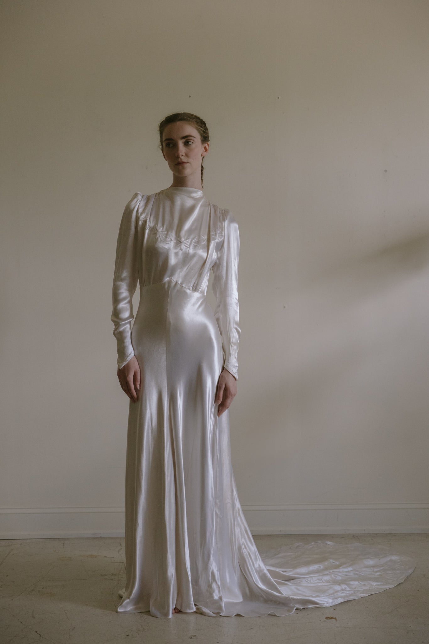 1930s English satin wedding gown