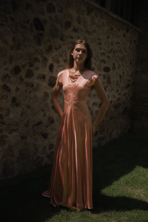 1930s ballet pink satin gown