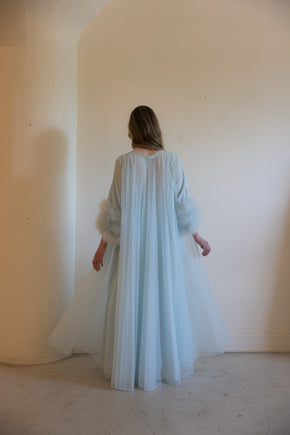 1960s powder blue Lucie Ann ostrich peignoir set