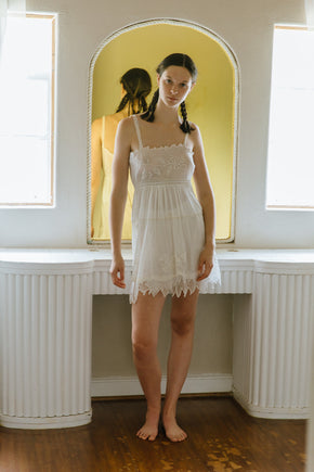 1930s French embroidered ivory net slip + tap pant set