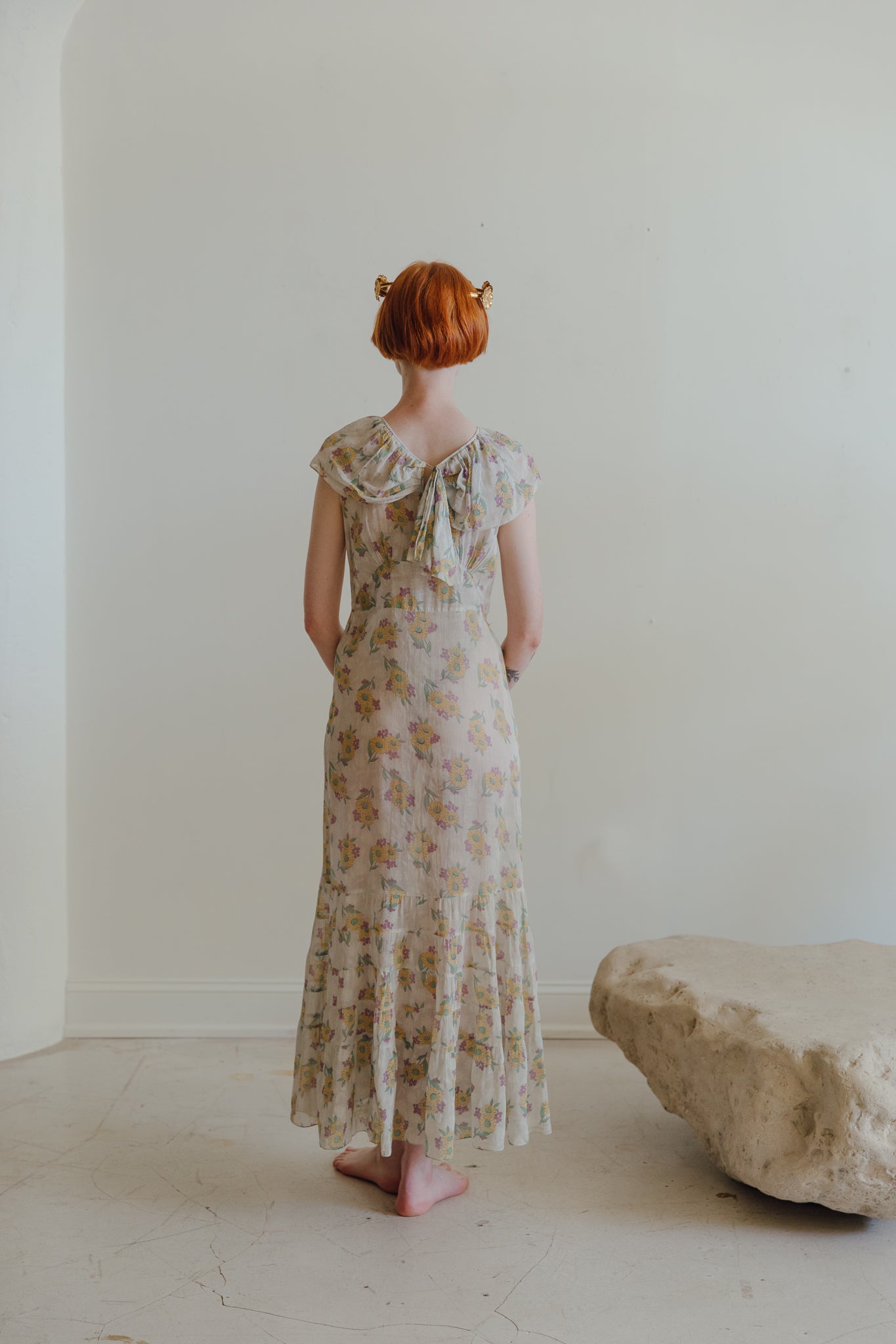 1930s floral printed Organdy evening dress