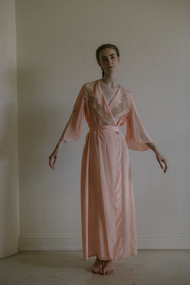 C. 1930s silk lace bell sleeve robe
