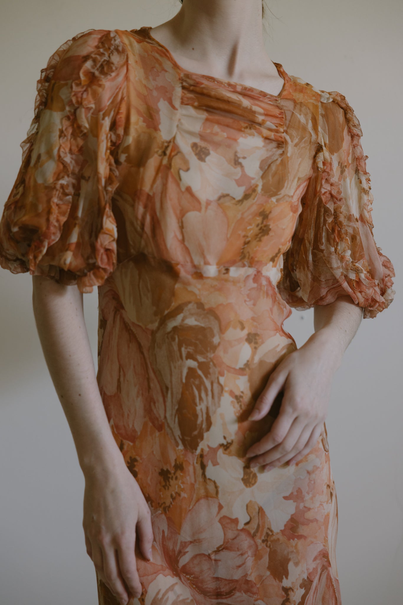 1930s silk chiffon autumnal dress