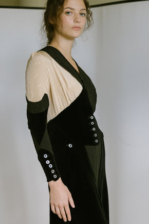 1930s art deco Crepe velvet dress
