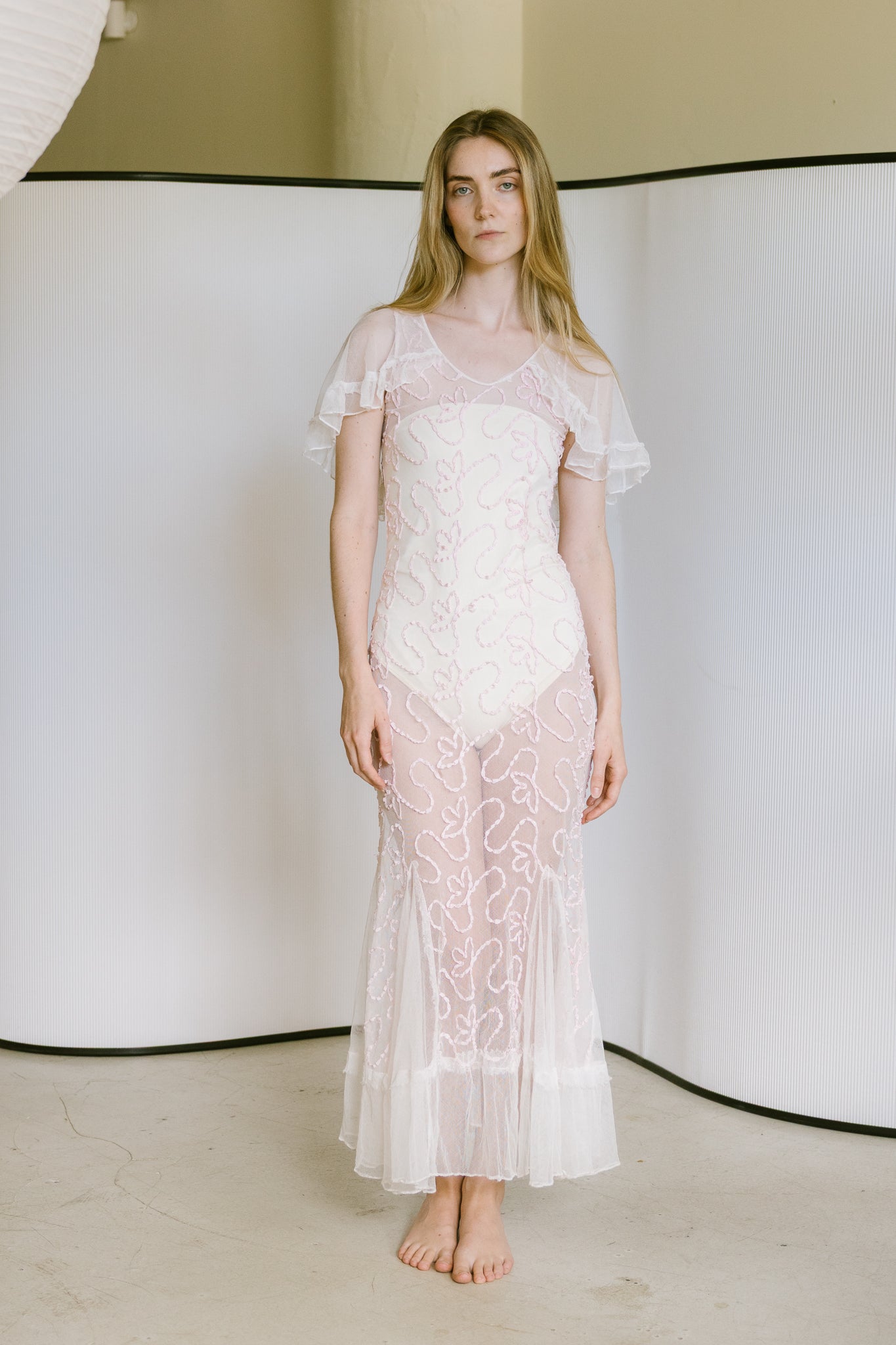 1930s ribbon work net gown