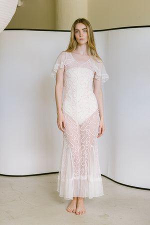 1930s ribbon work net gown