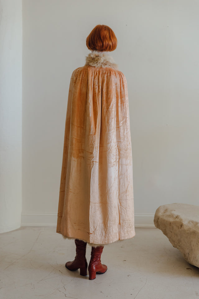 1920s silk velvet lamè & fur cape