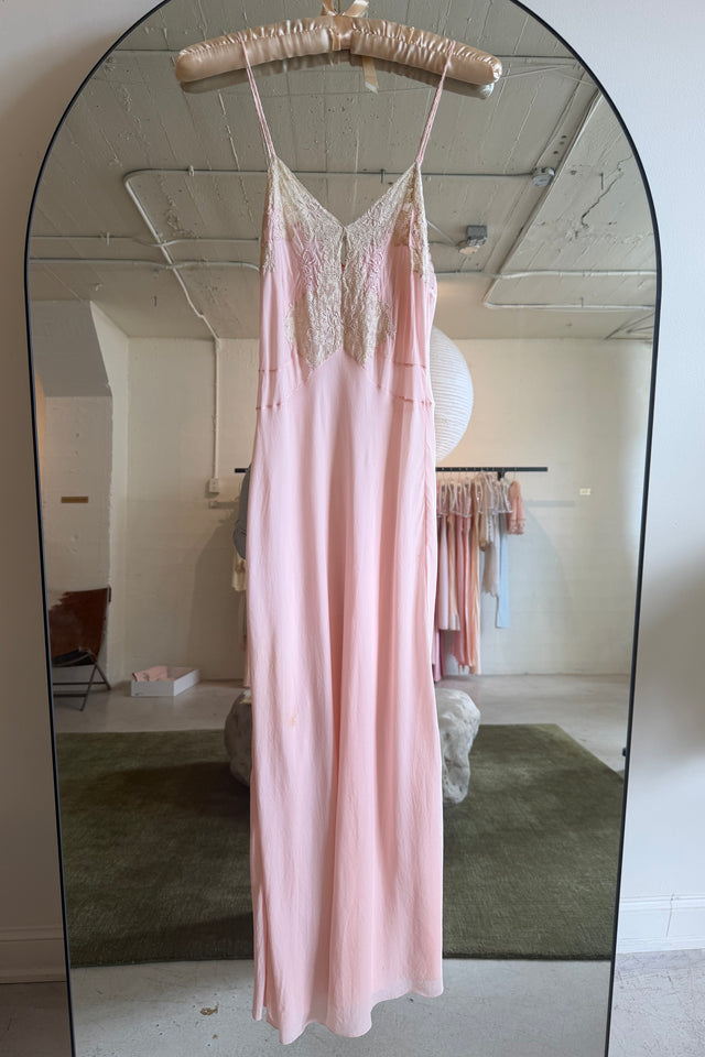 1930s Yolande pink rayon lace half slip