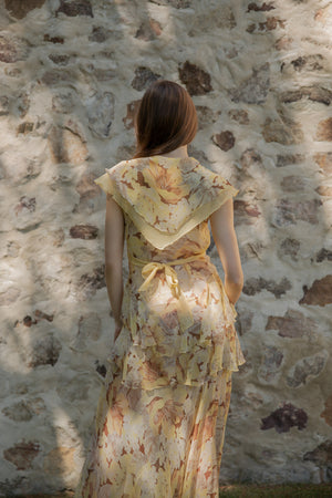 1930s yellow floral silk chiffon dress