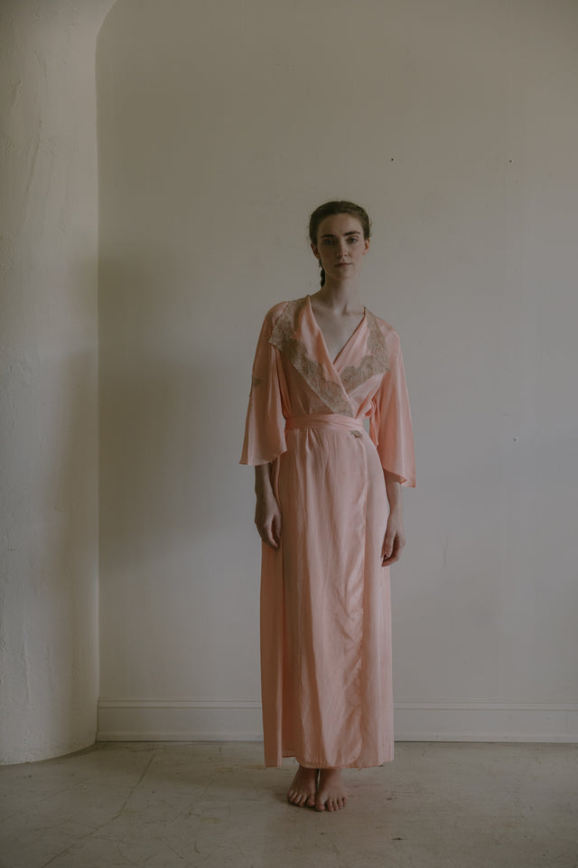 C. 1930s silk lace bell sleeve robe
