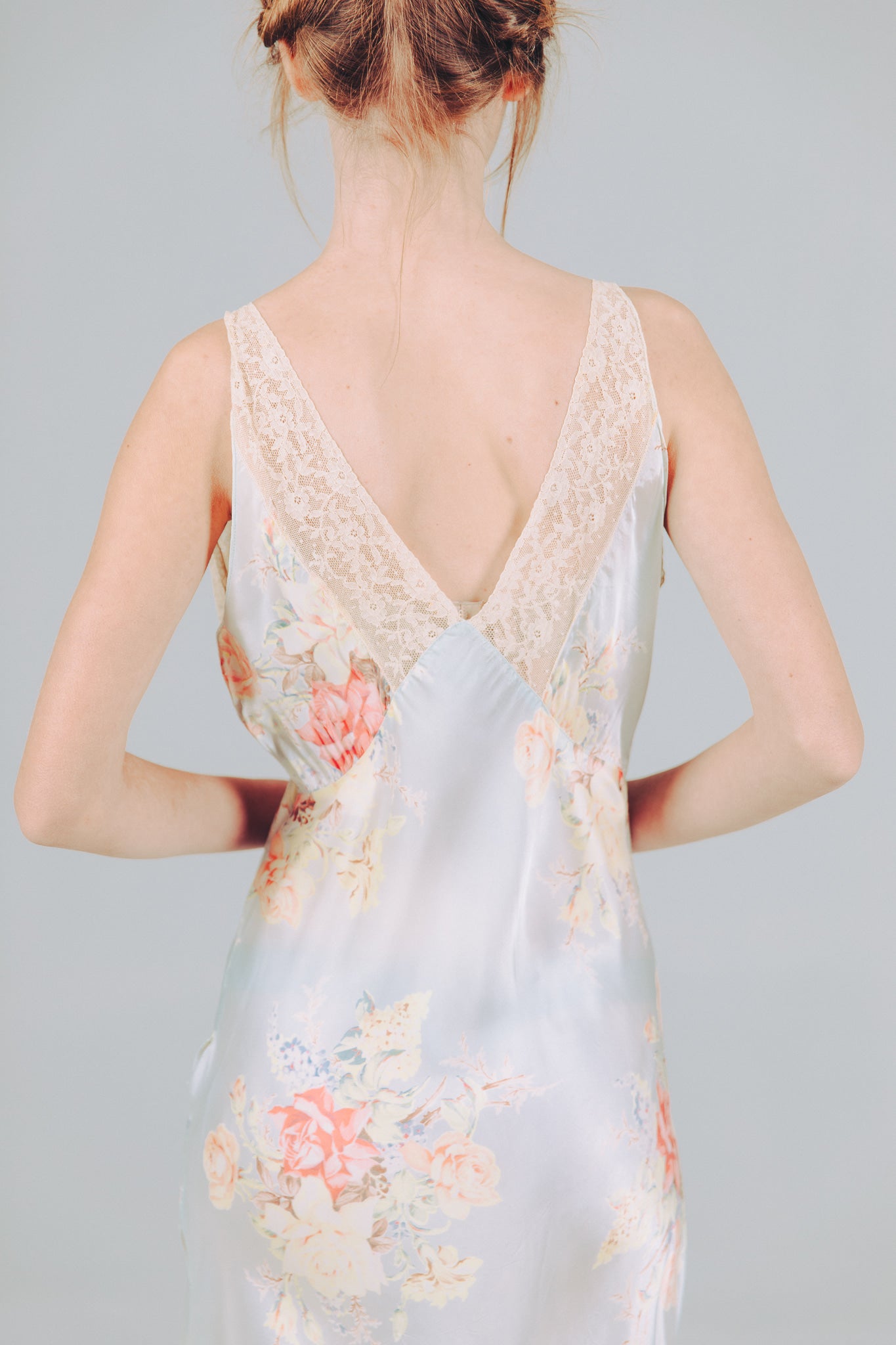 1930s bias printed silk lace nightgown